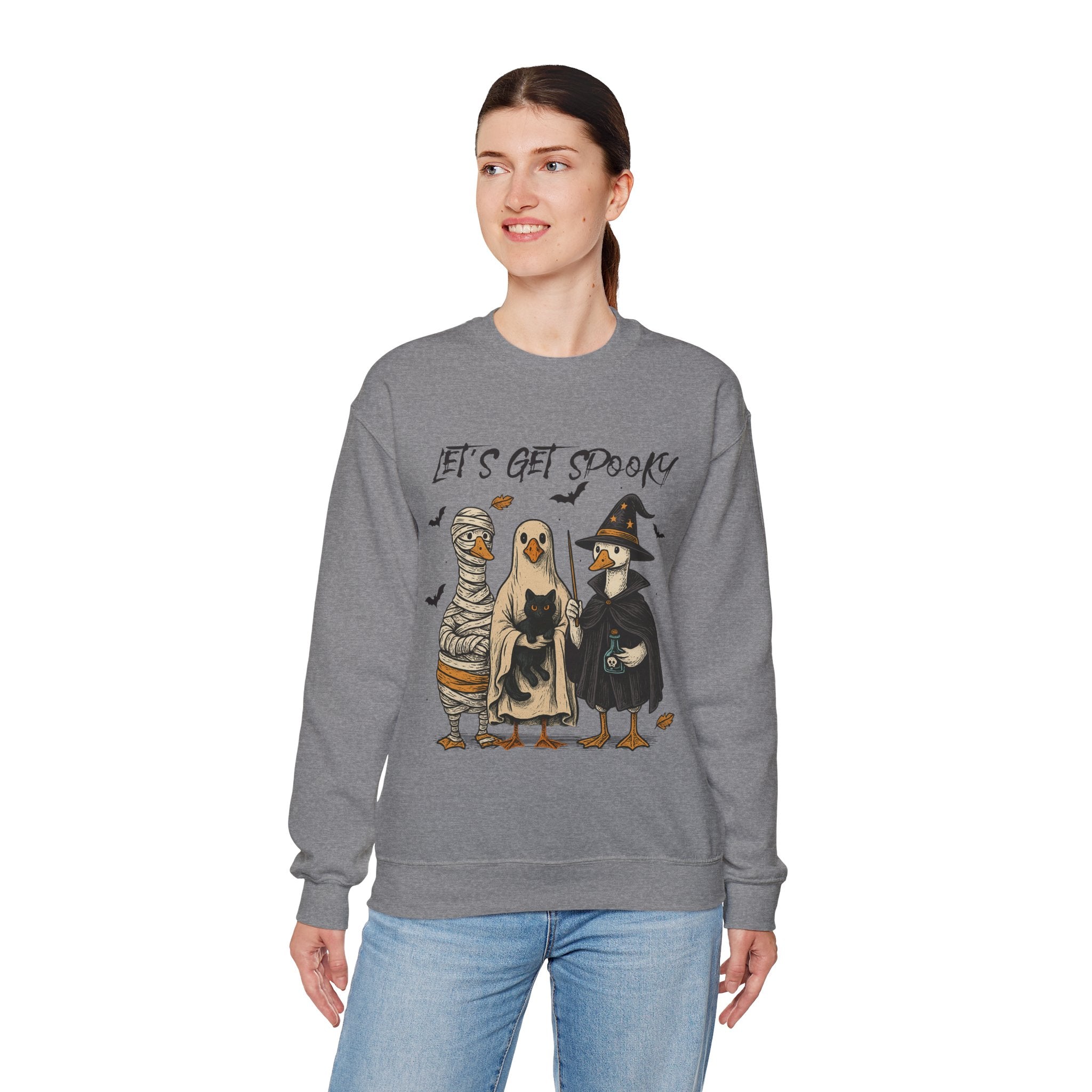 Lets Get Spooky/ Ducks in Costume, Cozy Halloween Apparel, Unisex Crewneck, Fall Fashion, Spooky Season Gift, Themed Clothing
