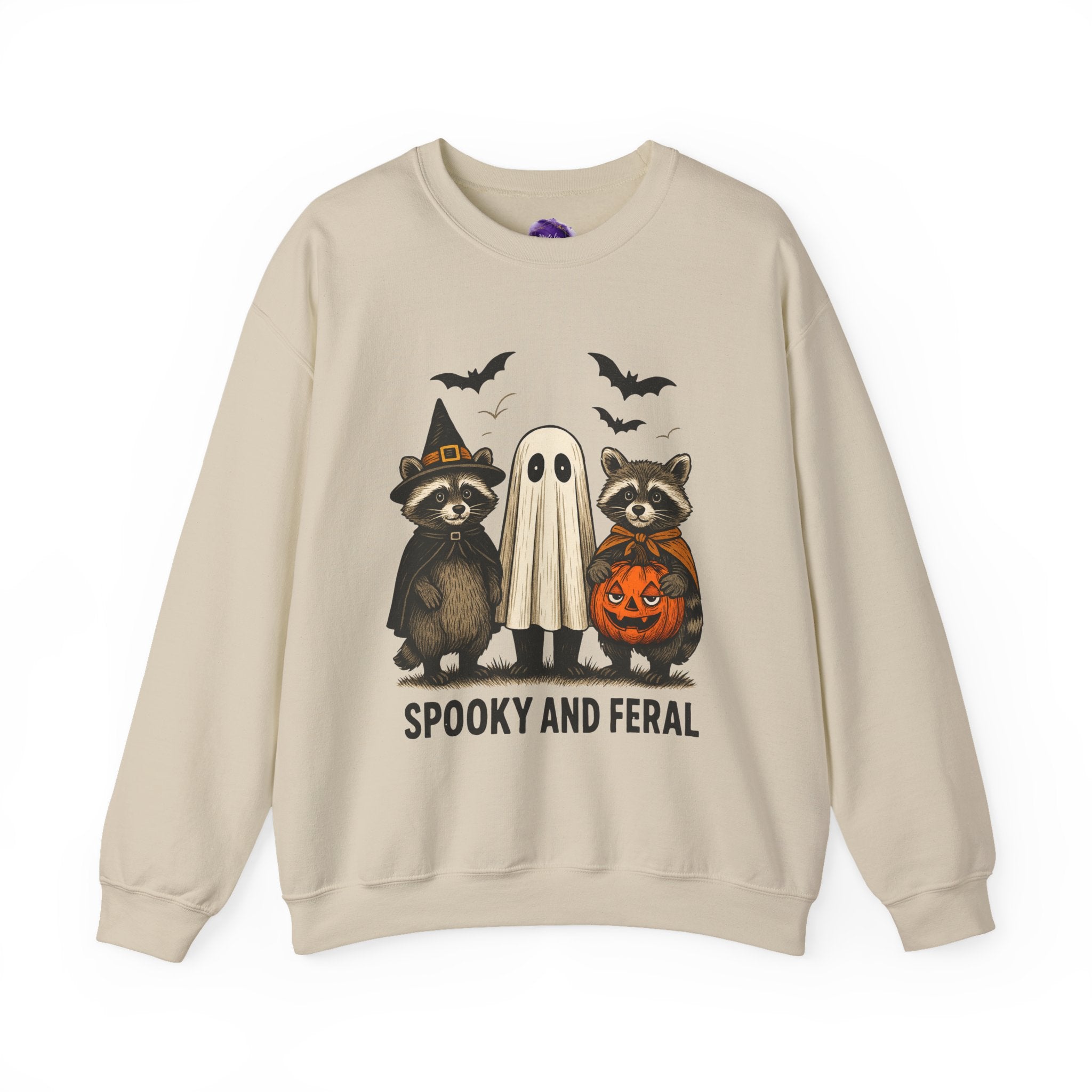 Spooky and Feral/ Raccoons in Costumes, Unisex Crewneck, Fall Fashion, Spooky Season Gift, Themed Clothing