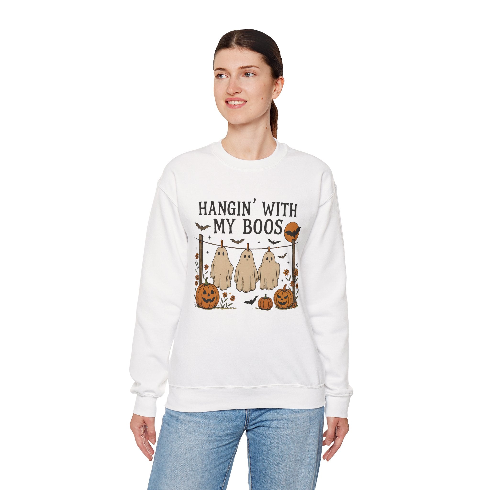 Hangin' with my Boo's, Halloween Ghosts Sweatshirt, Cozy Halloween Apparel, Unisex Crewneck, Fall Fashion, Spooky Season Gift, Boo-Themed Clothing