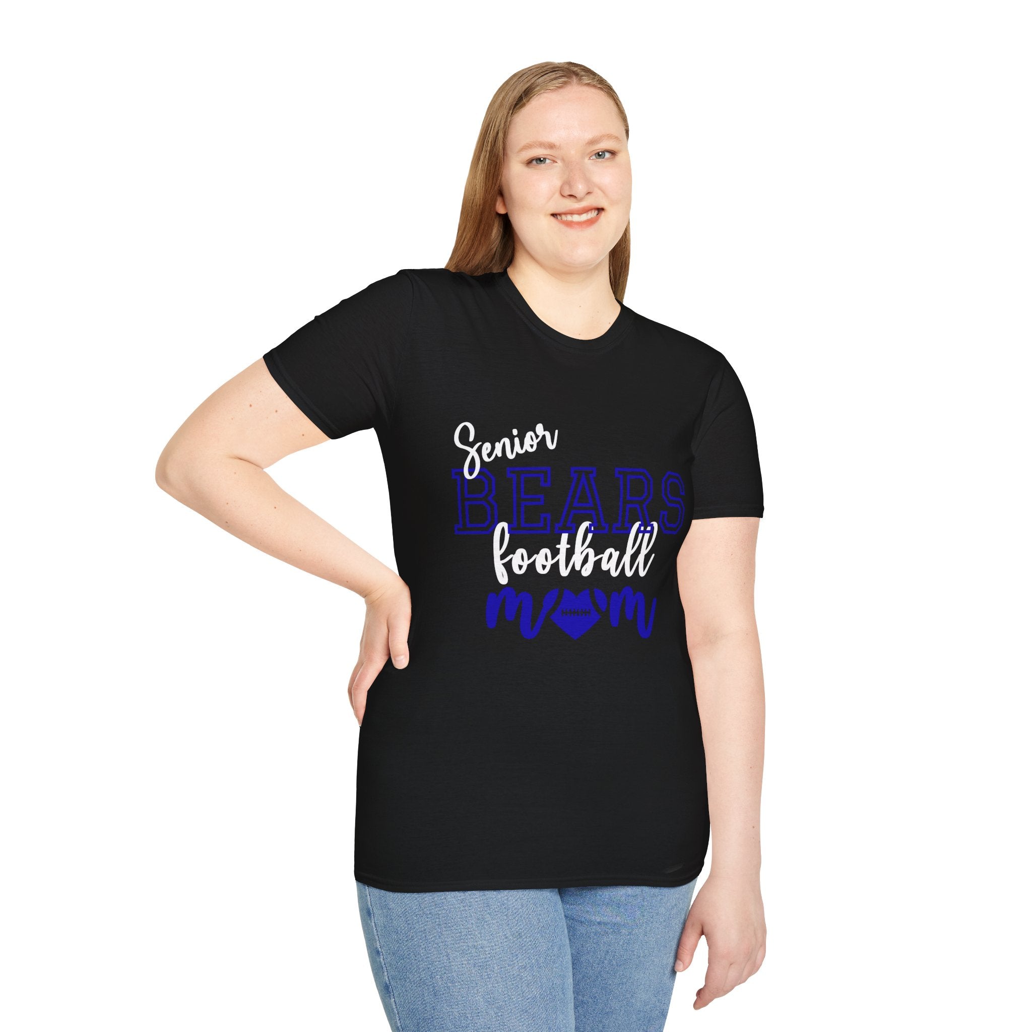Senior Bears Football Mom T-Shirt, White/Blue design, Unisex Tee, Sporty Apparel for Game Day, Perfect for Football Moms, Great Gift Idea