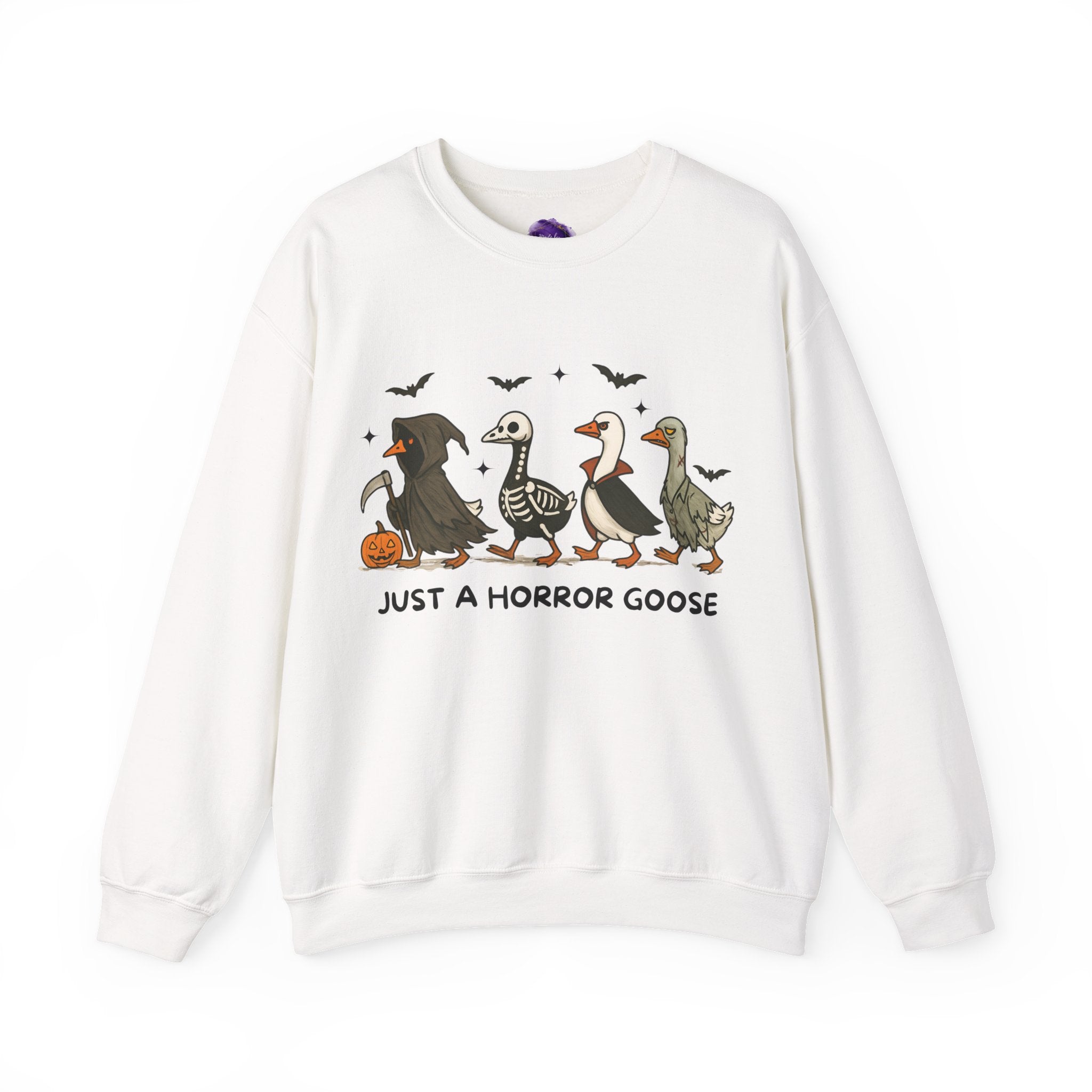 Just a Horror Goose/ Halloween Sweatshirt, Cozy Halloween Apparel, Unisex Crewneck, Fall Fashion, Spooky Season Gift, Themed Clothing