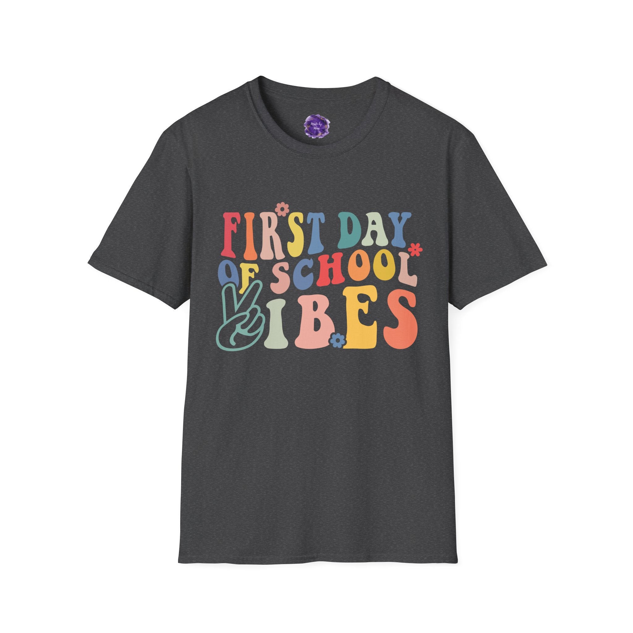 FIRST DAY OF SCHOOL VIBES, Unisex Softstyle Tee, Back-to-School Apparel, Adult