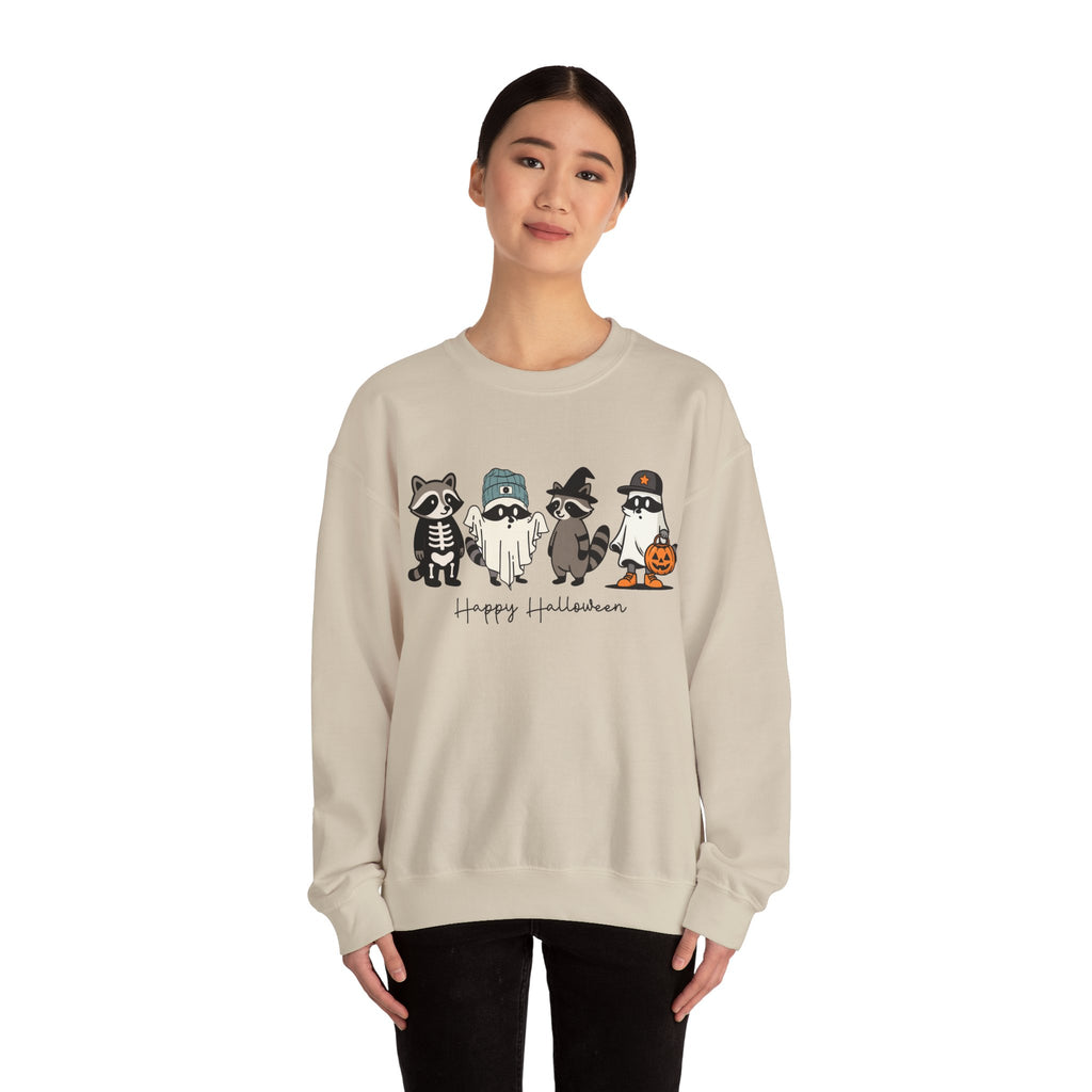 Happy Halloween Raccoon's / Halloween Sweatshirt, Cozy Halloween Apparel, Unisex Crewneck, Fall Fashion, Spooky Season Gift, Themed Clothing