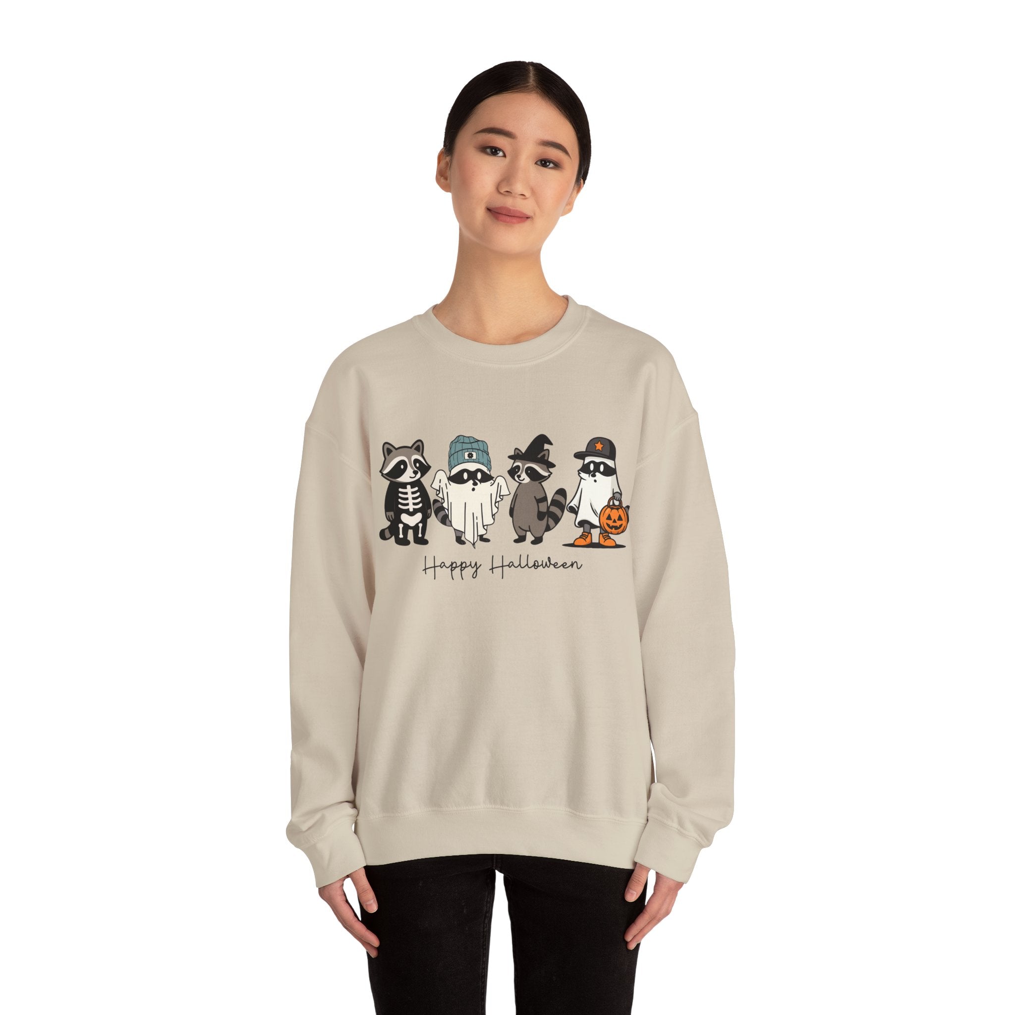 Happy Halloween Raccoon's / Halloween Sweatshirt, Cozy Halloween Apparel, Unisex Crewneck, Fall Fashion, Spooky Season Gift, Themed Clothing