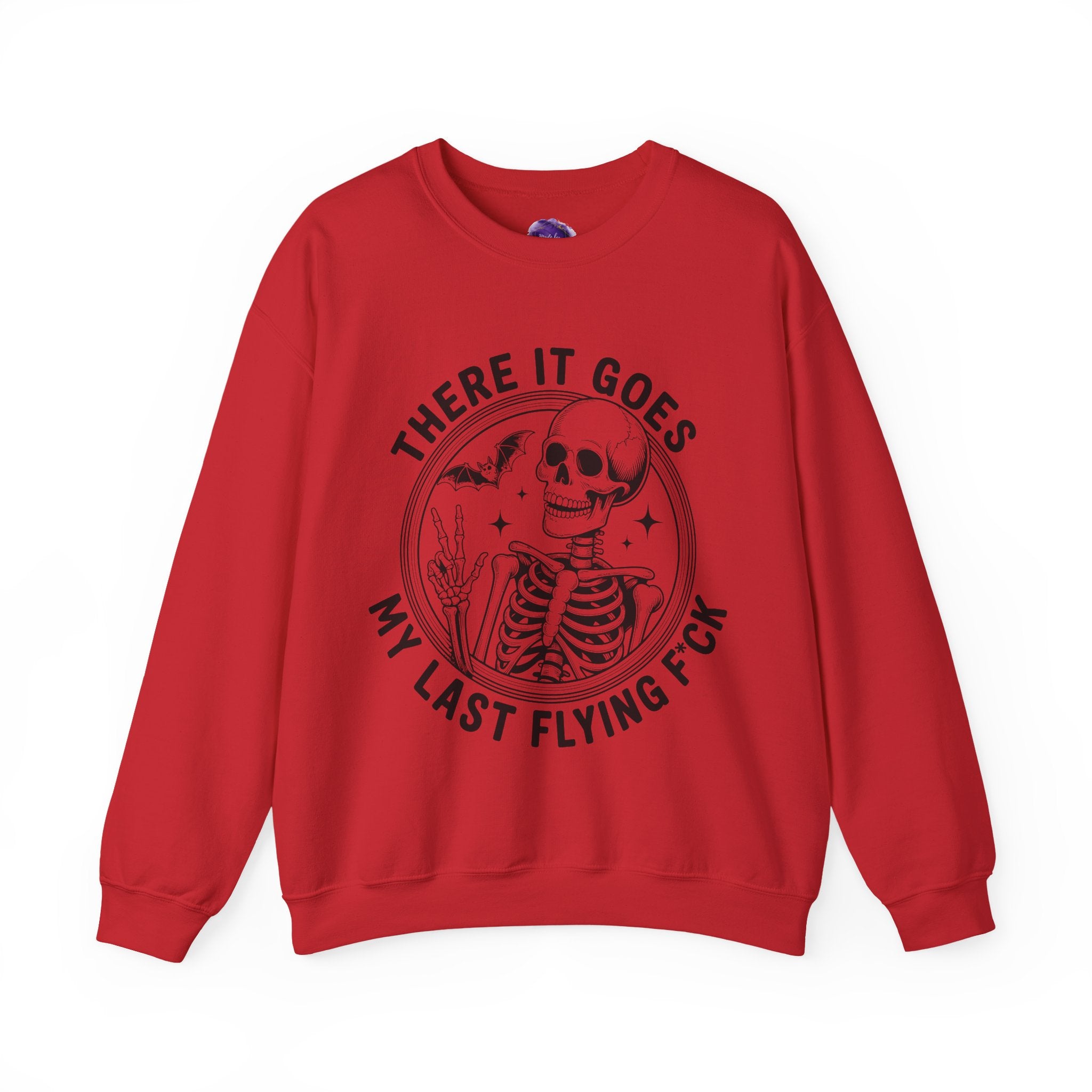 Skeleton/ There goes my last flying F*ck/Spooky Season, Halloween Sweatshirt, Cozy Halloween Apparel, Unisex Crewneck, Fall Fashion, Spooky Season Gift, Themed Clothing