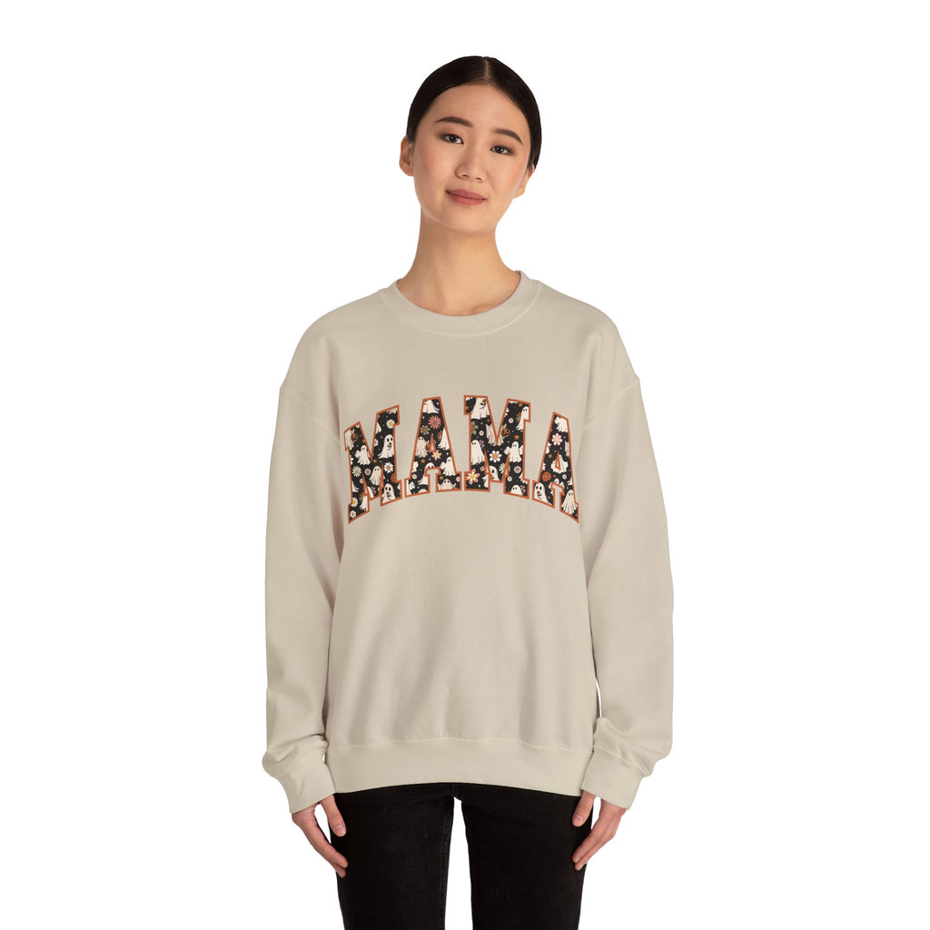 Mama Sweatshirt with ghost and flower pattern, Cozy Crewneck for Moms, Mother's Day Gift, Family Matching Outfit, Casual Everyday Wear