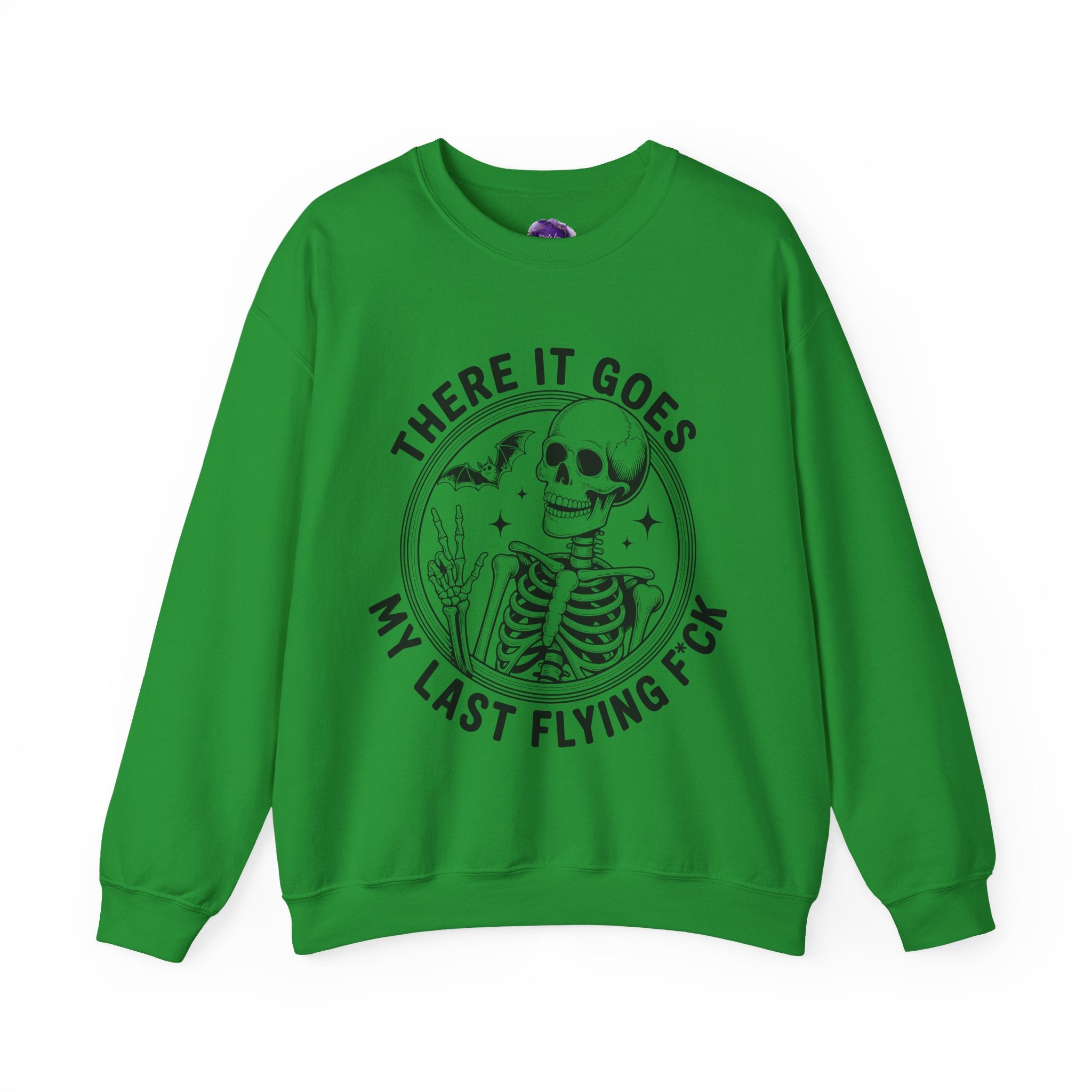 Skeleton/ There goes my last flying F*ck/Spooky Season, Halloween Sweatshirt, Cozy Halloween Apparel, Unisex Crewneck, Fall Fashion, Spooky Season Gift, Themed Clothing