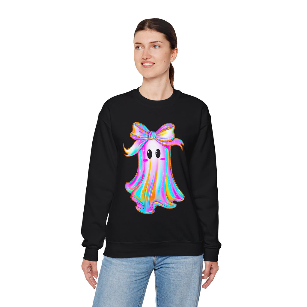 Cozy Halloween Apparel with Ghost, Unisex Crewneck, Fall Fashion, Spooky Season Gift, Themed Clothing