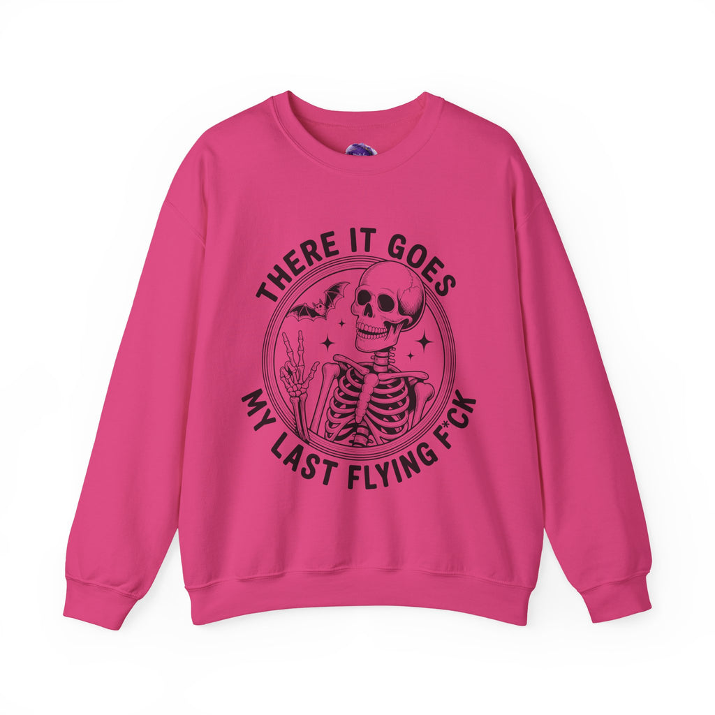 Skeleton/ There goes my last flying F*ck/Spooky Season, Halloween Sweatshirt, Cozy Halloween Apparel, Unisex Crewneck, Fall Fashion, Spooky Season Gift, Themed Clothing