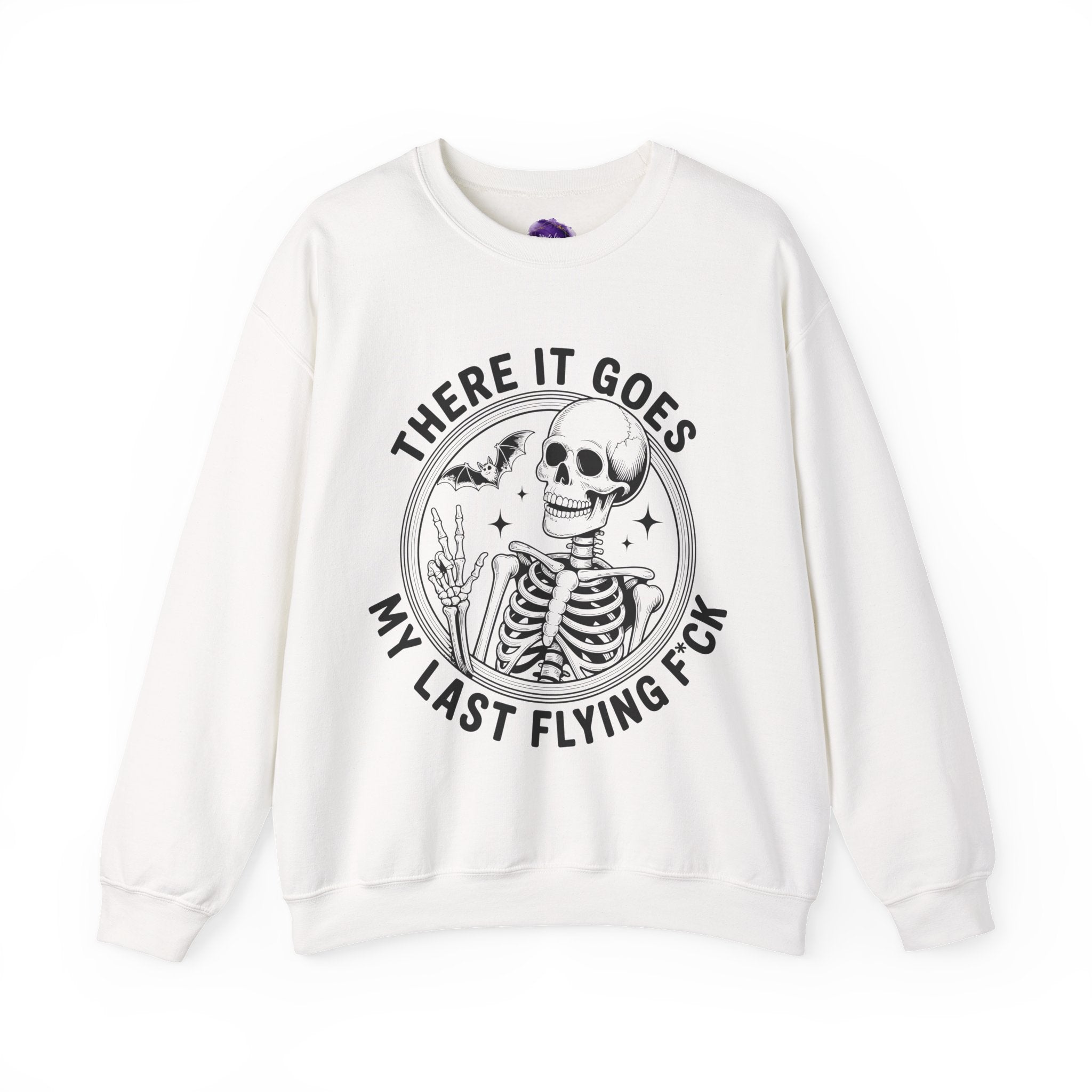 Skeleton/ There goes my last flying F*ck/Spooky Season, Halloween Sweatshirt, Cozy Halloween Apparel, Unisex Crewneck, Fall Fashion, Spooky Season Gift, Themed Clothing