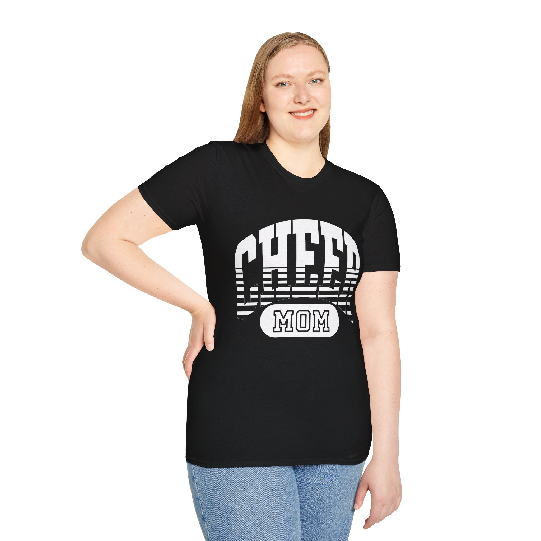 Cheer Mom Unisex Softstyle T-Shirt | Supportive Gift for Cheerleading Parents, Sports Events, Game Day Tee