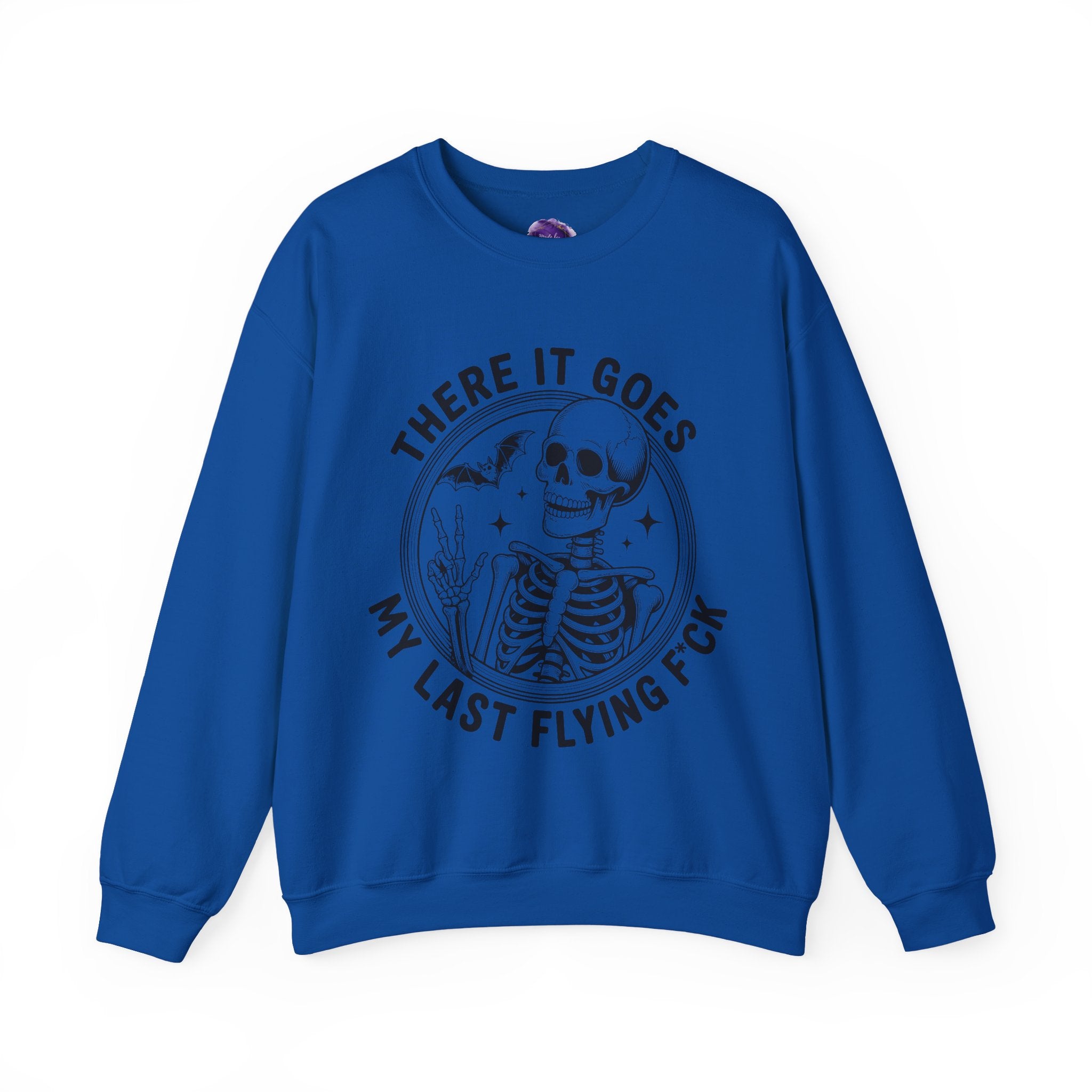 Skeleton/ There goes my last flying F*ck/Spooky Season, Halloween Sweatshirt, Cozy Halloween Apparel, Unisex Crewneck, Fall Fashion, Spooky Season Gift, Themed Clothing
