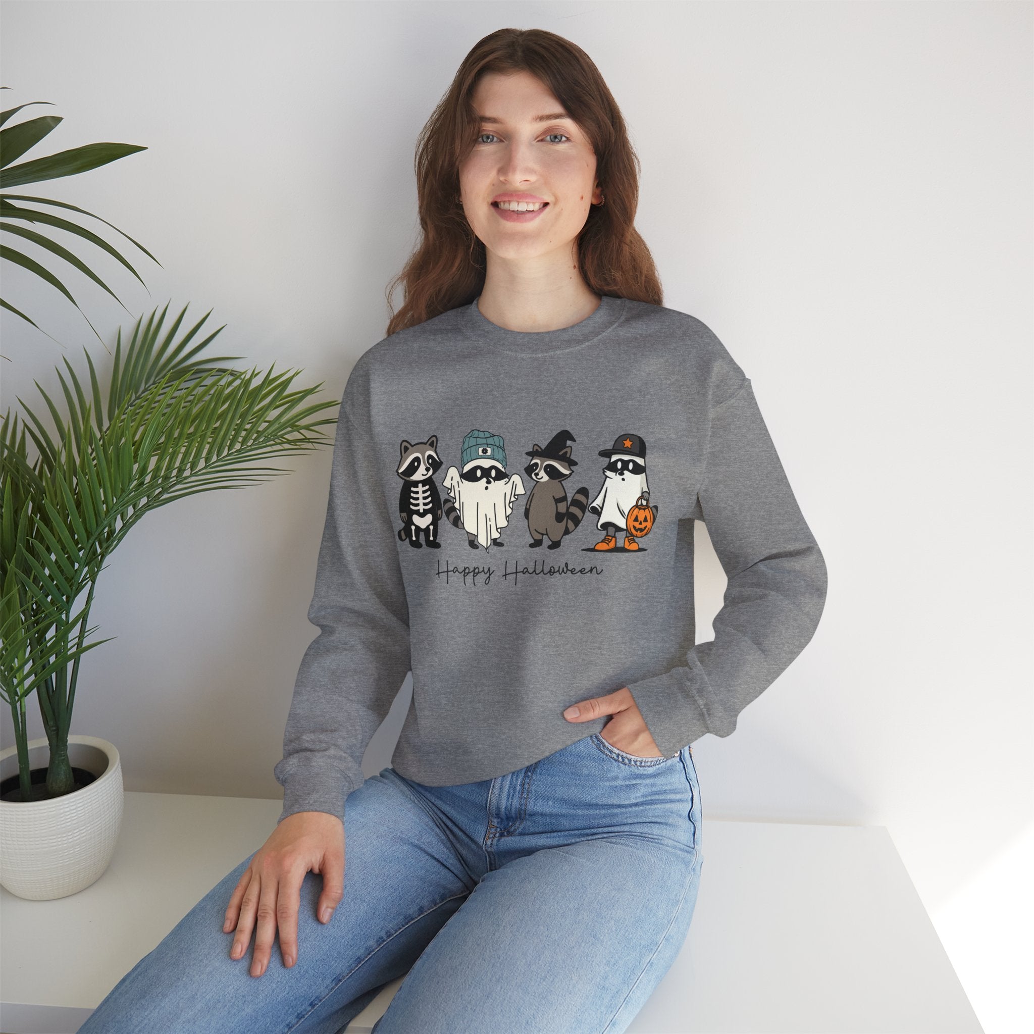 Happy Halloween Raccoon's / Halloween Sweatshirt, Cozy Halloween Apparel, Unisex Crewneck, Fall Fashion, Spooky Season Gift, Themed Clothing