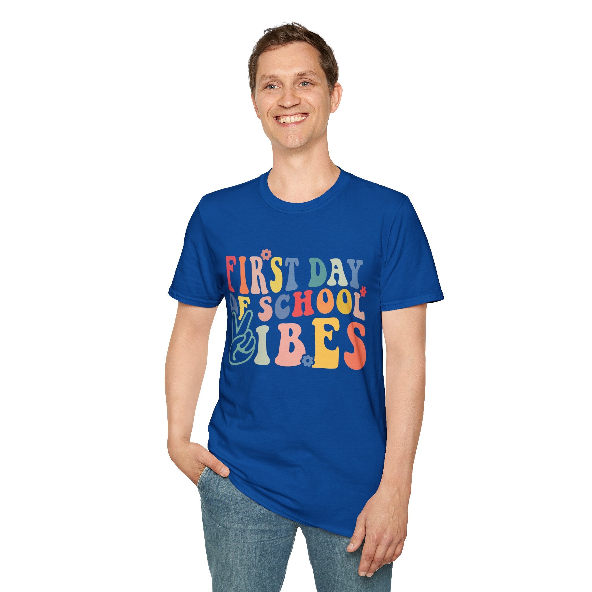 FIRST DAY OF SCHOOL VIBES, Unisex Softstyle Tee, Back-to-School Apparel, Adult