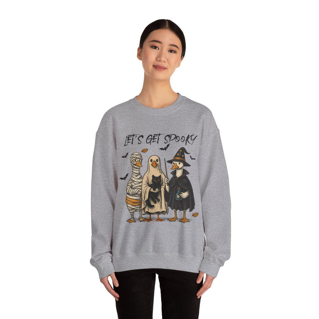 Lets Get Spooky/ Ducks in Costume, Cozy Halloween Apparel, Unisex Crewneck, Fall Fashion, Spooky Season Gift, Themed Clothing
